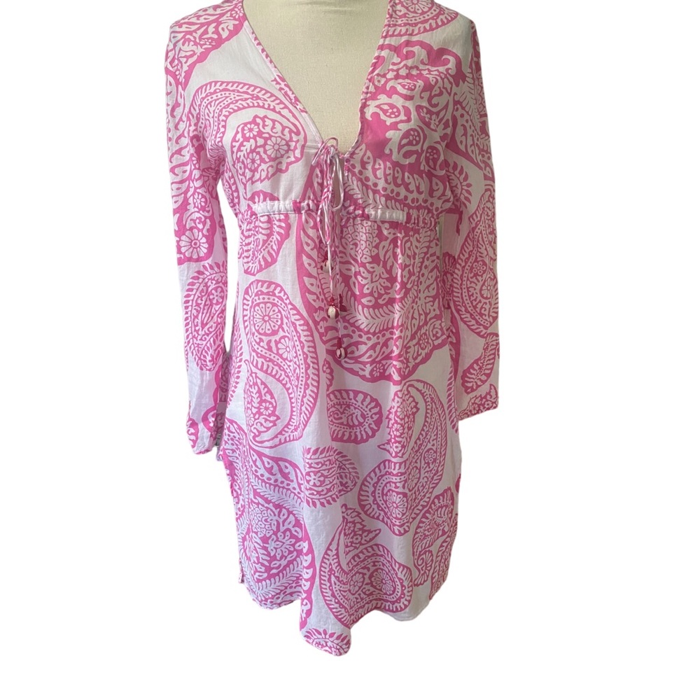 Echo Pink and White Paisley Women’s Beach Coverup (M) Cotton